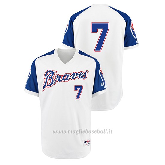 Maglia Baseball Hombre Atlanta Braves 7 Dansby Swanson Turn Back The Clock 1974 Autentico Bianco